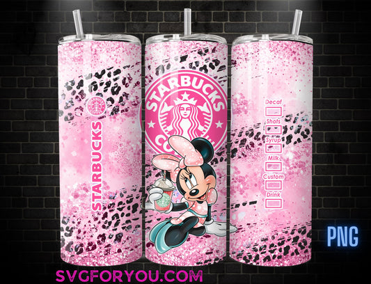 Minnie Mouse Leopard Print 20oz Coffee Skinny Tumbler Template PNG, Mickey Skinny Tumbler Wrap Design PNG Digital Download