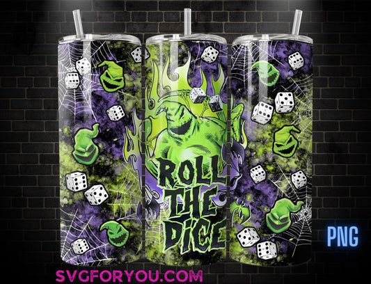 OOGIE BOOGIE Boogieman Roll the Dice Halloween 20 Oz Skinny Tumbler Png, Nightmare Before Christmas Png, Christmas 20oz Tumbler Wrap Png