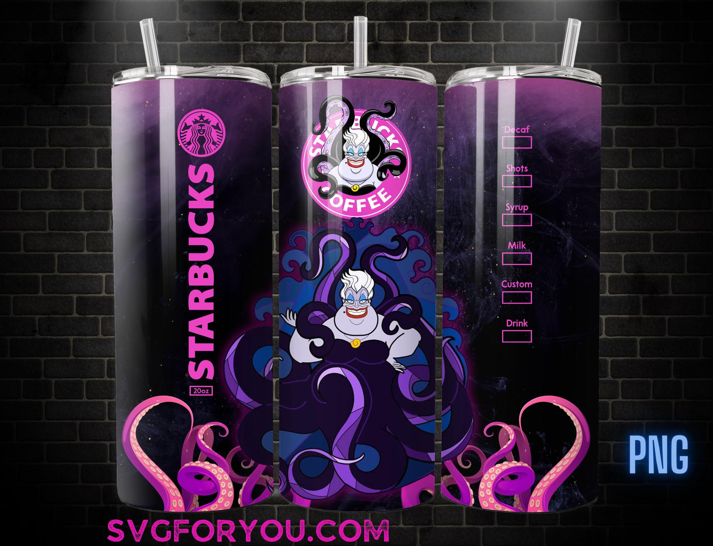 Ursula Coffee 20oz Skinny Tumbler Template PNG, Ursula Skinny Tumbler Wrap Design PNG File Digital Download