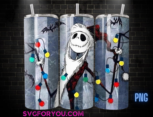 Retro Jack Skellington 20 oz Skinny Tumbler, Mickey Mouse Sublimation Design Template, Nightmare Before Christmas Comic Book Strip png