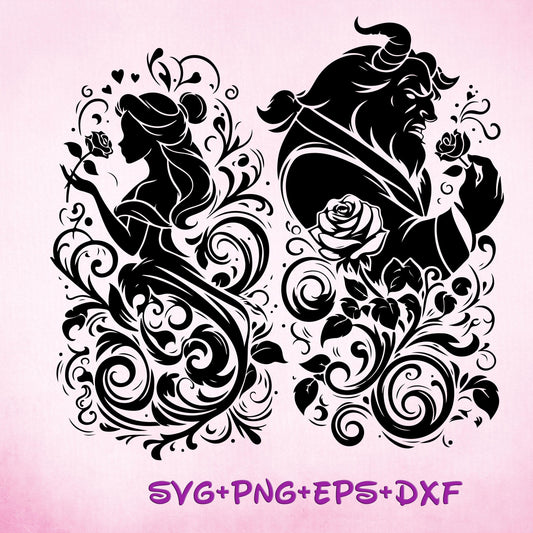 Belle Mandala Princess SVG, Beauty and the Beast Enchanted Stained Glass Princess, Silhouette Cut Files, Png, Printable, Sublimation Design