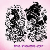 Belle Mandala Princess SVG, Beauty and the Beast Enchanted Stained Glass Princess, Silhouette Cut Files, Png, Printable, Sublimation Design
