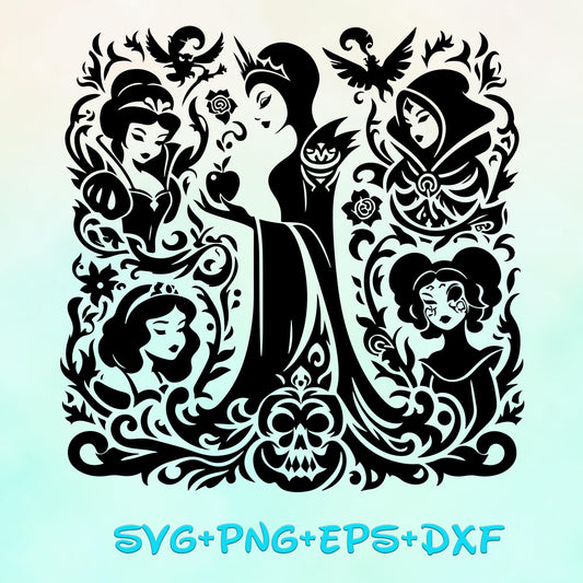 Evil Queen Villains Mandala SVG, Snow White , Zentangle Silhouette Cut Files, Png, Printable, Sublimation Design