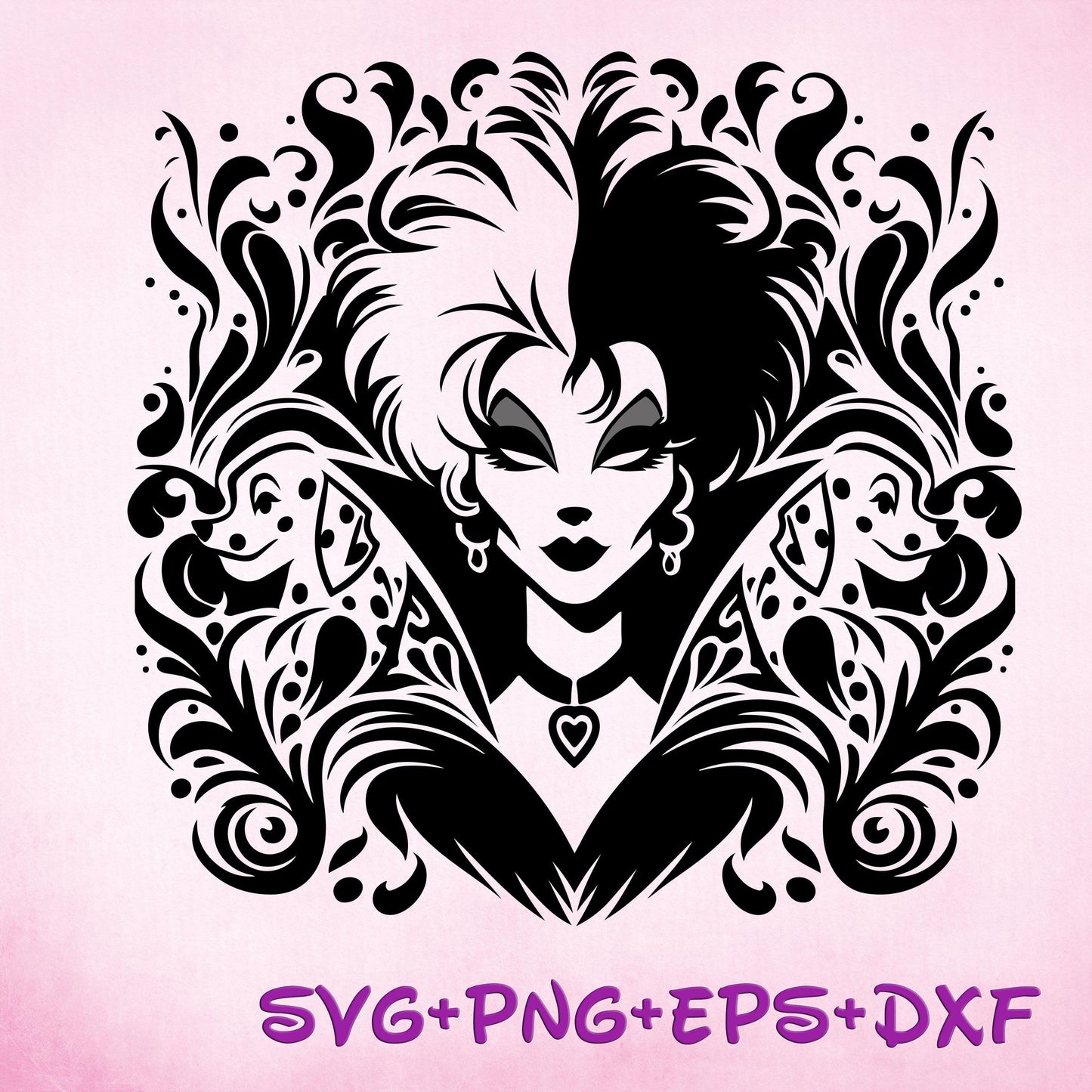 Cruella de vil Villains Mandala SVG, 101 Dalmations , Zentangle Silhouette Cut Files, Png, Printable, Sublimation Design