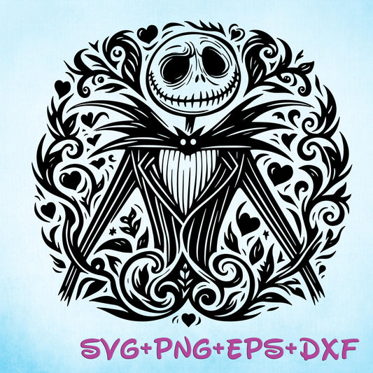 Floral Jack Skellington Mandala SVG, Enchanted Svg, Silhouette Cut Files, Zentangle SVG, Sublimation, Nightmare before christmas Png