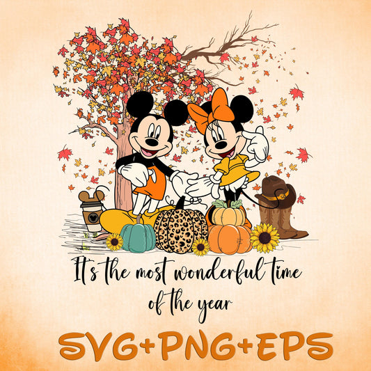 Retro Mickey and Minnie Mouse Thanksgiving Its the most wonderful time of the year svg png , Mickey Mouse And Friends Fall svg Png