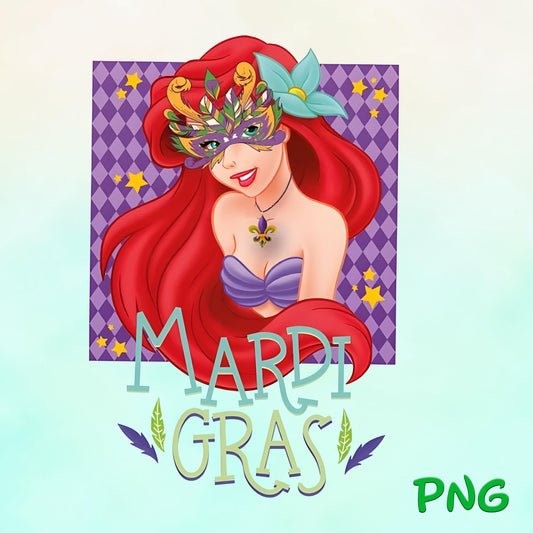 Princess Ariel Mardi Gras New Orleans Mardi Gras Carnival png, Ariel Sublimation Design, New Orleans Festival png download