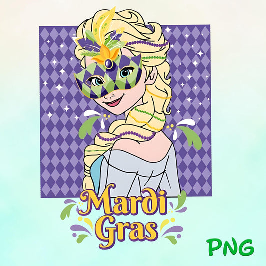 Princess Elsa Mardi Gras New Orleans Mardi Gras Carnival png, Elsa Sublimation Design, New Orleans Festival png download