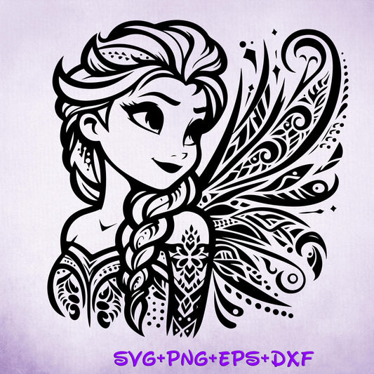 Princess Elsa Mandala Princess SVG, Frozen Enchanted Princess, Silhouette Cut Files, Png, Printable, Sublimation Design