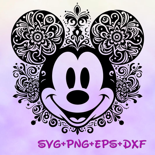 Retro Mickey Mandala Face Head SVG, Enchanted Svg, Mandala Svg, Silhouette Cut Files, Sublimation Design, Mickey Sketch Png