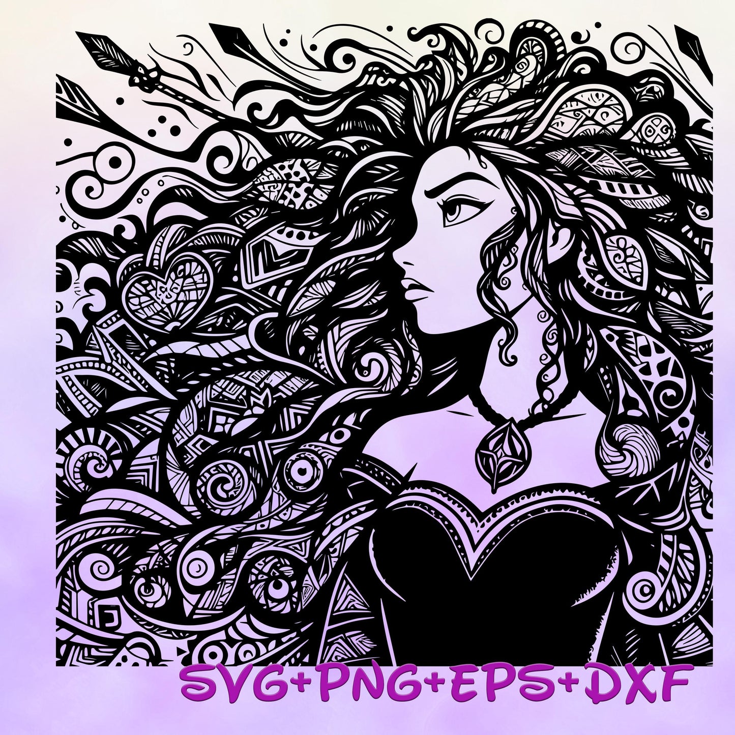 Merida Mandala Princess SVG, Brave Enchanted Princess, Silhouette Cut Files, Png, Printable, Sublimation Design