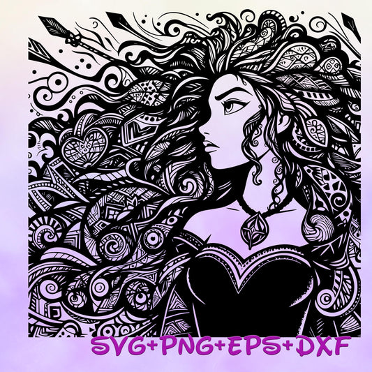 Merida Mandala Princess SVG, Brave Enchanted Princess, Silhouette Cut Files, Png, Printable, Sublimation Design