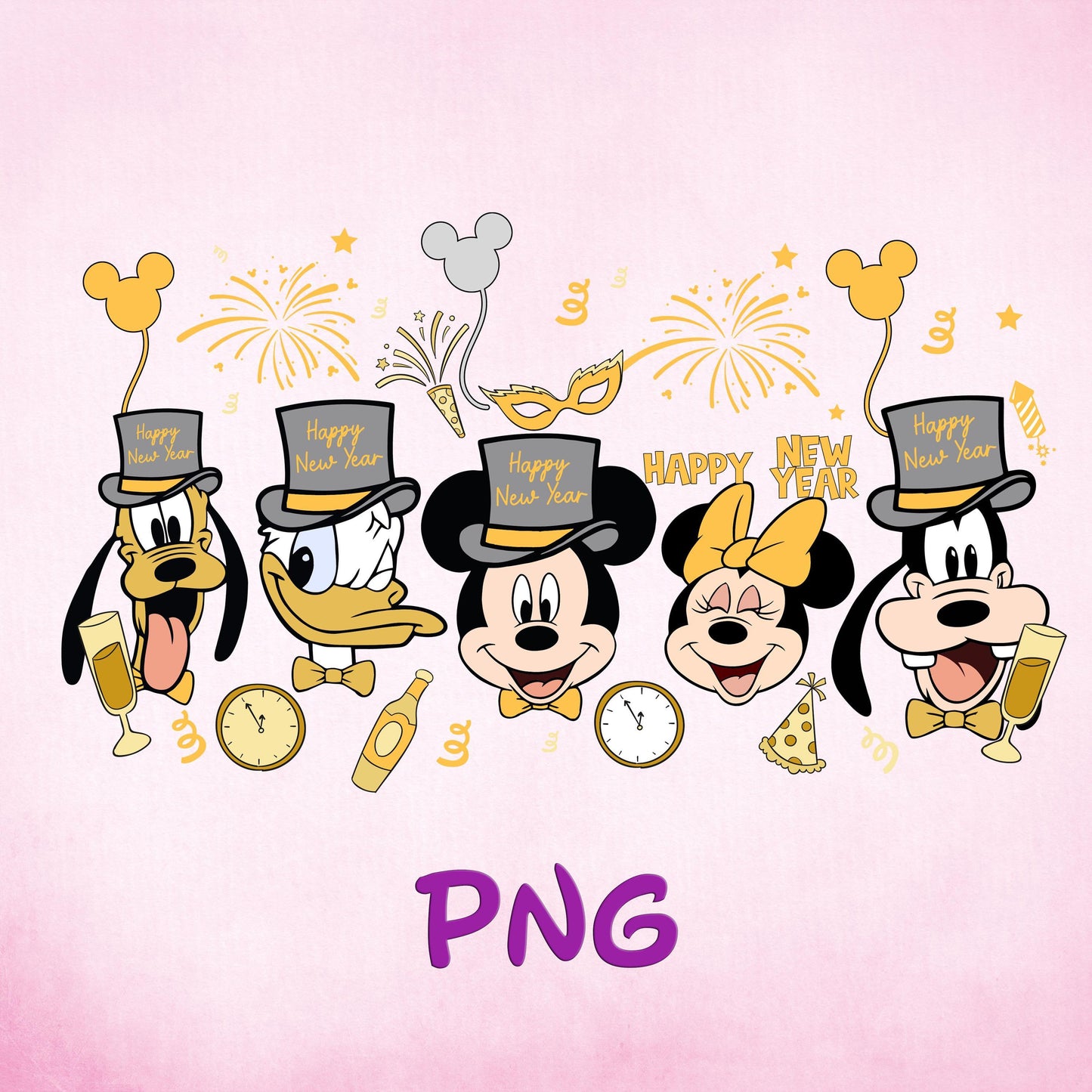 Hello Happy New Year Png, Mickey Mouse And Friends New Year Shirt Design Png, Trendy New Year's Eve Png, New Year Matching Shirt Png