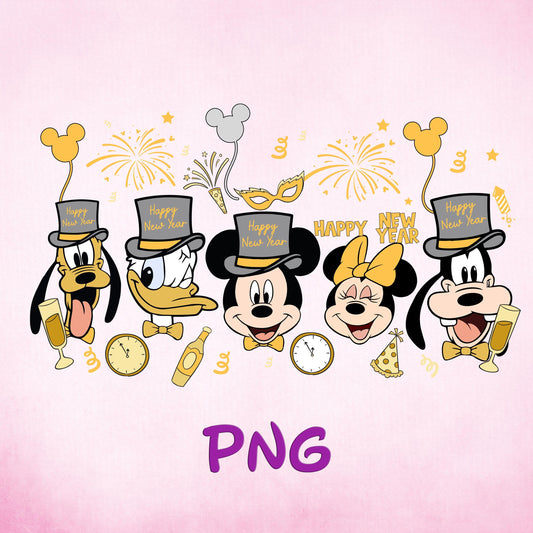 Hello Happy New Year Png, Mickey Mouse And Friends New Year Shirt Design Png, Trendy New Year's Eve Png, New Year Matching Shirt Png