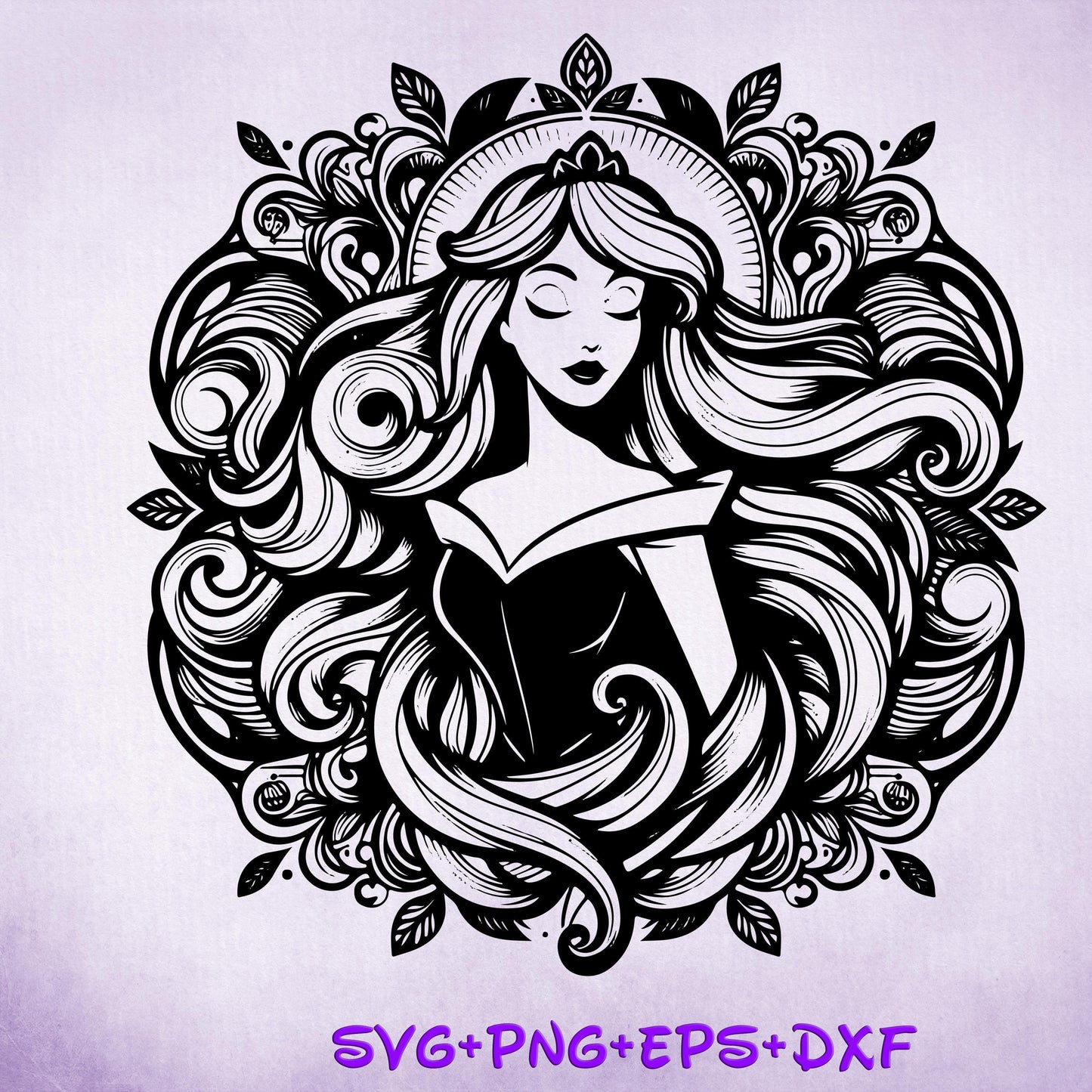 Sleeping Beauty Mandala Princess SVG, Aurora Enchanted Stained Glass Princess, Silhouette Cut Files, Png, Printable, Sublimation Design