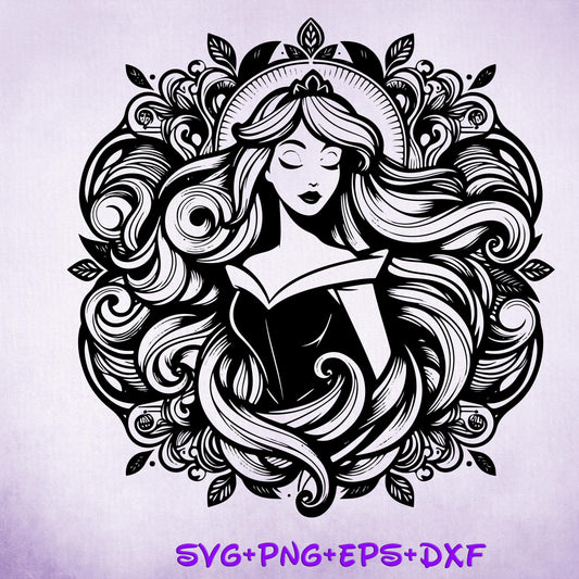 Sleeping Beauty Mandala Princess SVG, Aurora Enchanted Stained Glass Princess, Silhouette Cut Files, Png, Printable, Sublimation Design