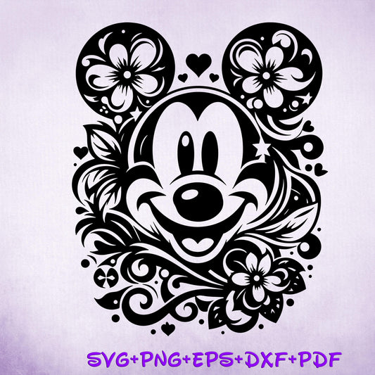 Retro Mickey Mandala SVG, Enchanted Svg, Mandala Svg, Silhouette Cut Files, Printable Clipart, Sublimation Design, Mickey Sketch Png