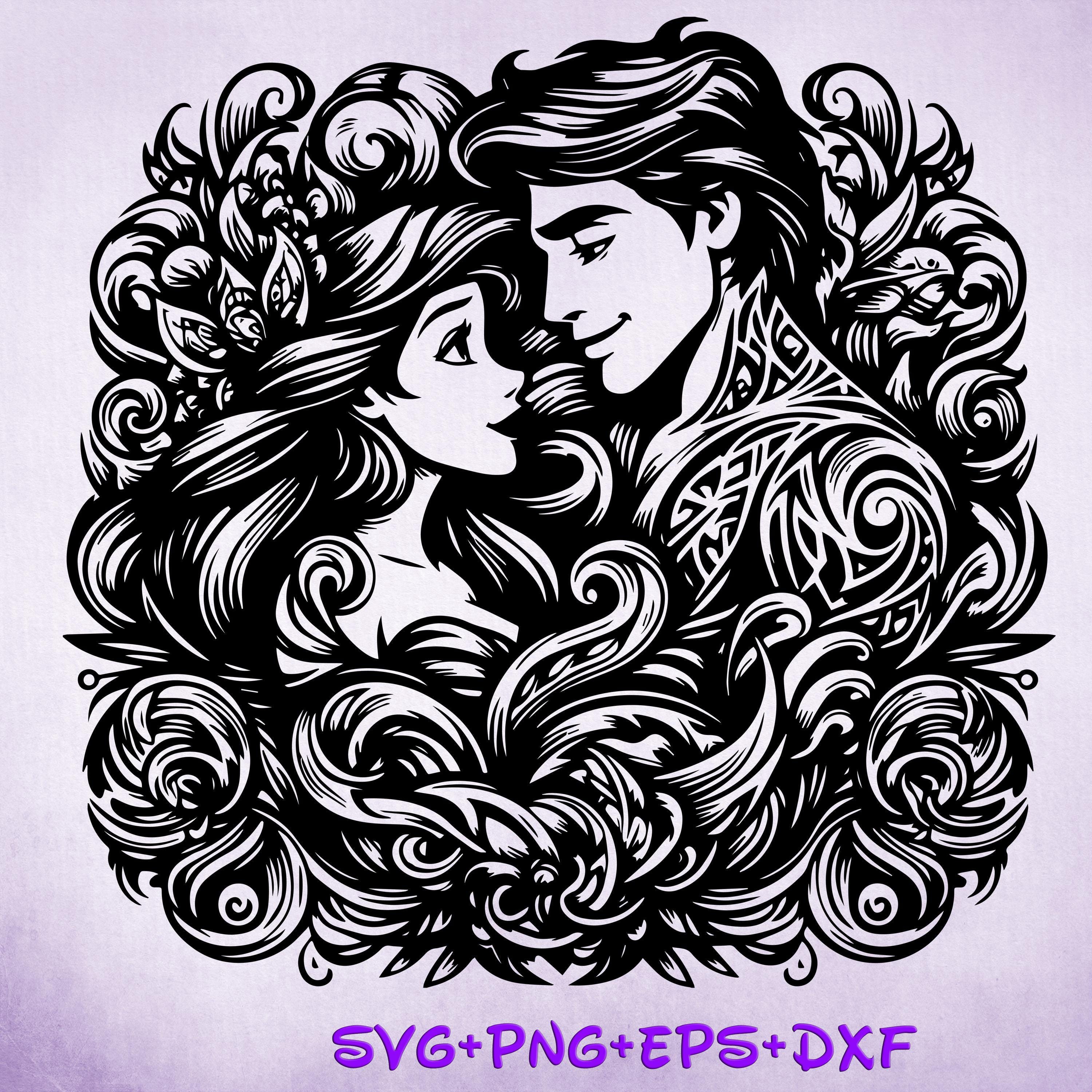 Princess Ariel and Eric Mandala Princess SVG, The Little Mermaid Enchanted , Silhouette Cut Files, Png, Printable, Sublimation Design