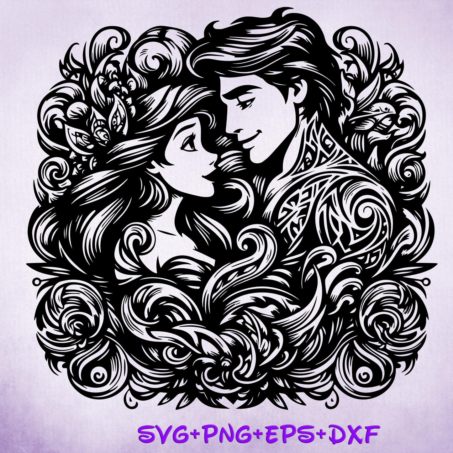 Princess Ariel and Eric Mandala Princess SVG, The Little Mermaid Enchanted , Silhouette Cut Files, Png, Printable, Sublimation Design