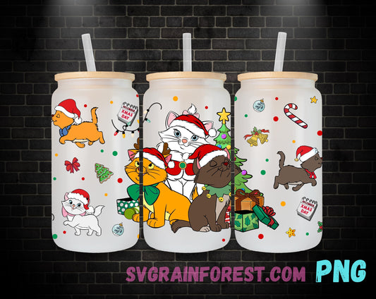 Aristocats Christmas Libbey Glass Can Wrap, Aristocats 16oz Wrap, sublimation PNG, Marie Christmas Libbey can glass, 16oz glass can Png
