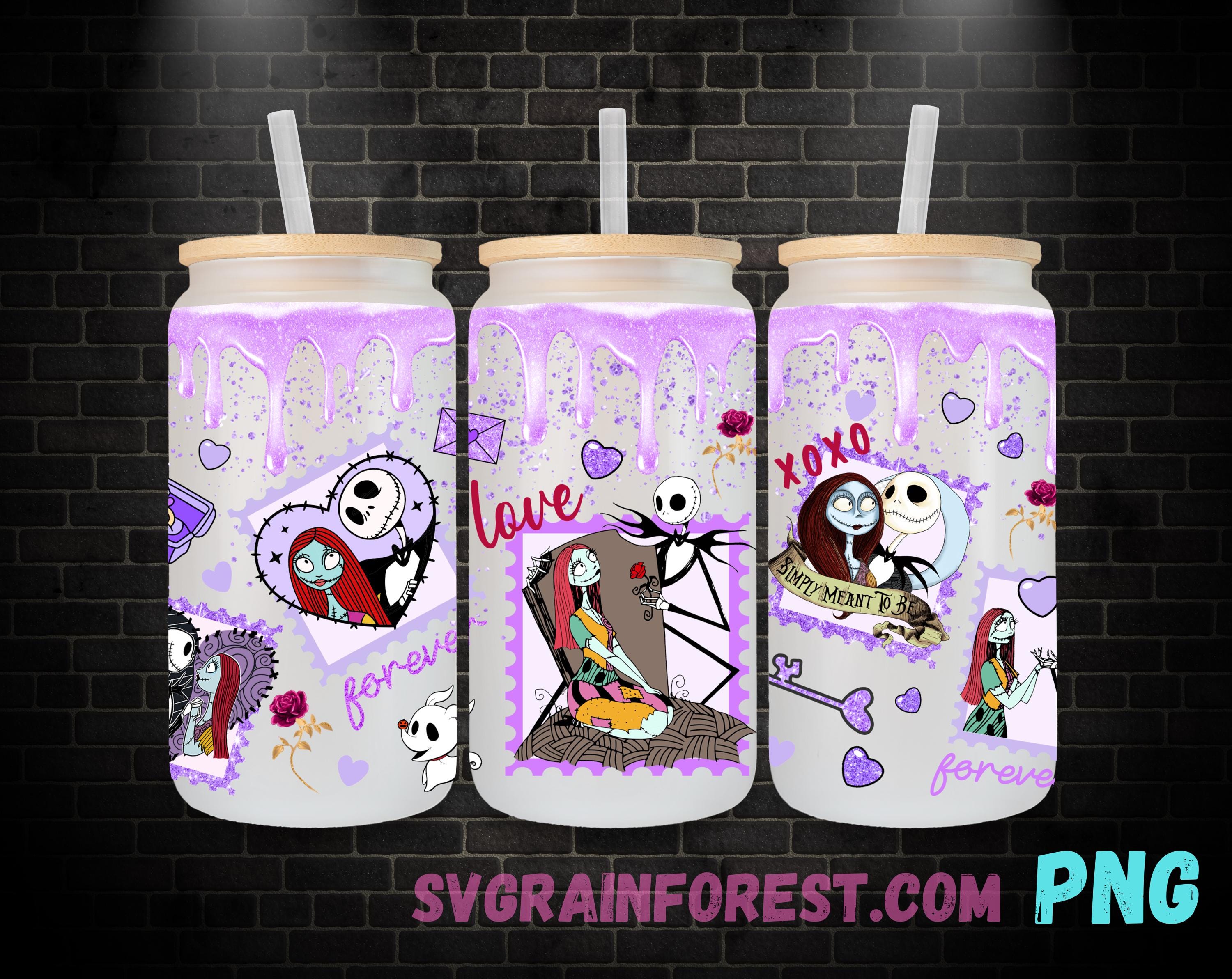 Glitter Drip Jack Skellington Heart 16oz Glass Can Wrap PNG, Libbey Glass Can Wrap Valentine , Nightmare Before Christmas Glass Can Wrap PNG