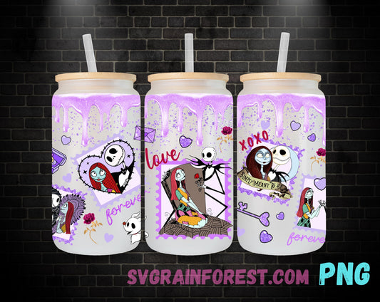 Glitter Drip Jack Skellington Heart 16oz Glass Can Wrap PNG, Libbey Glass Can Wrap Valentine , Nightmare Before Christmas Glass Can Wrap PNG