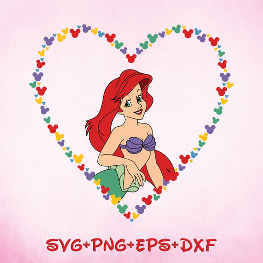 Princess Ariel Love Heart Svg, Princess Sending Love Svg, Bundle, The Little Mermaid Svg, Valentine's Day Svg, Cricut File png