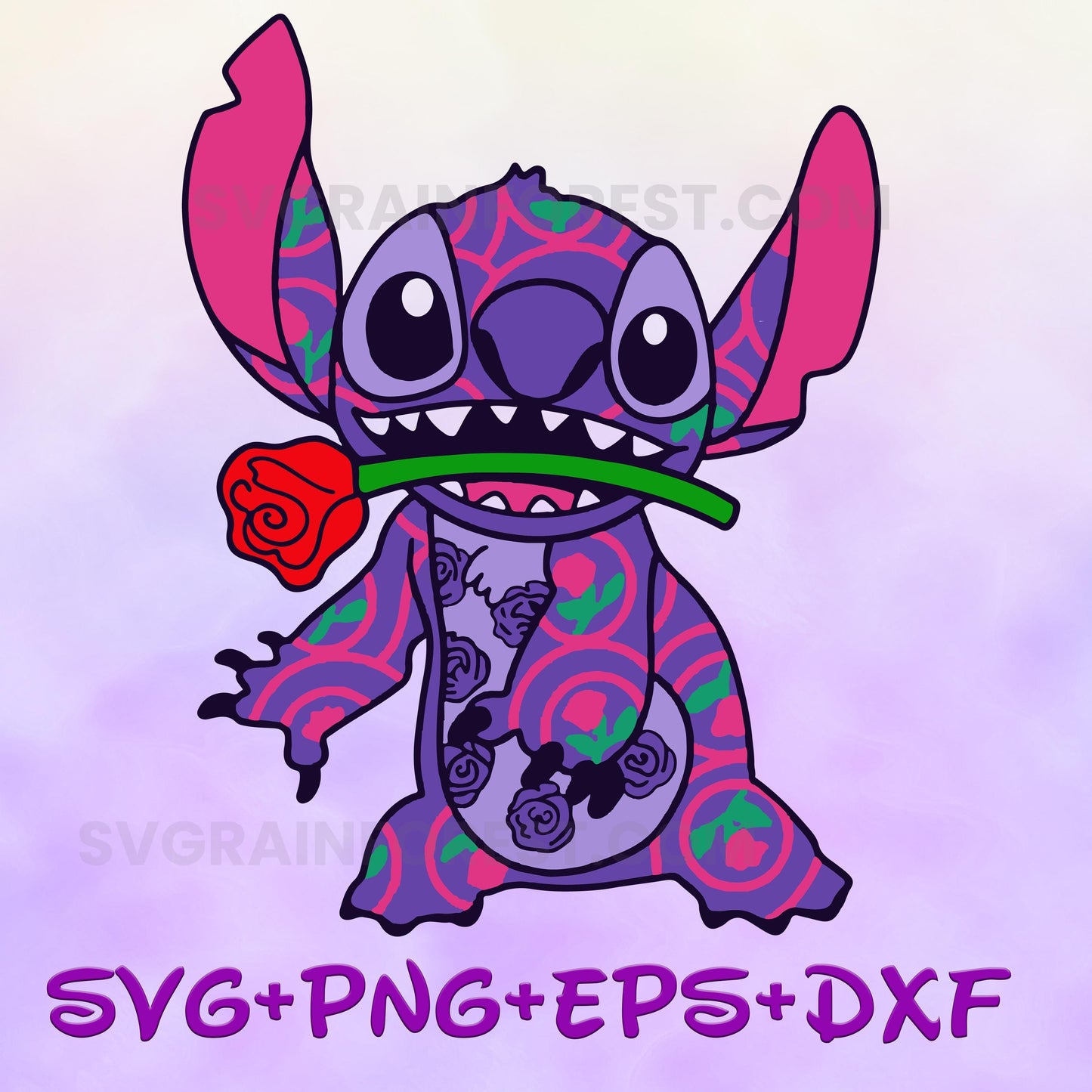 Stitch Purple with Rose  SVG Design Files For Cricut Silhouette Cut Files Layered And PrintAndCut Fun Multi color bright SVG