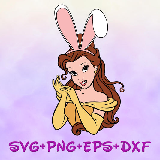 Princess Belle Easter Bunny with ears SVG, Happy Easter day svg png, Belle Sublimation Design, Cartoon Easter svg, Happy Easter Day svg Png