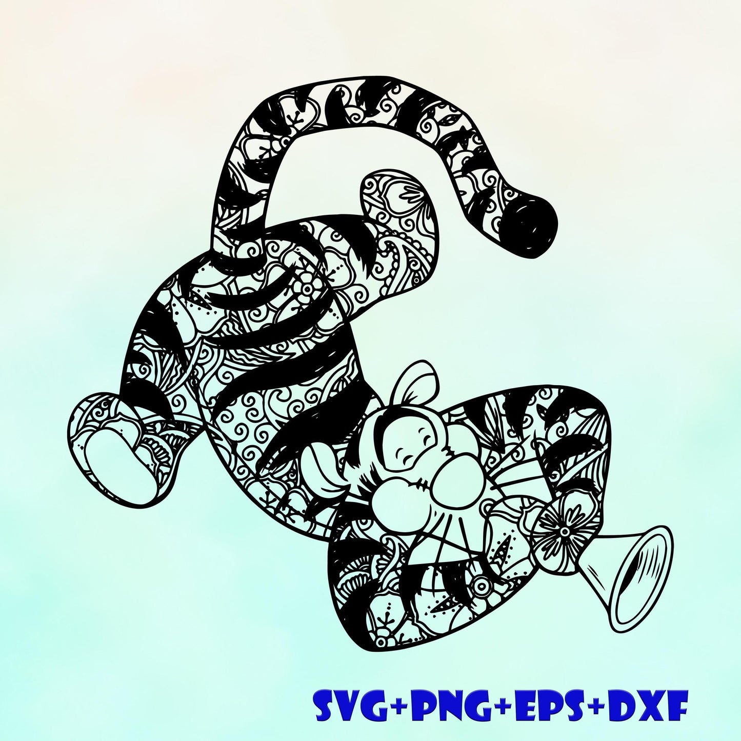 Trumpet Tigger Winnie the Pooh Mandala SVG, Enchanted Svg, Silhouette Cut Files, Zentangle SVG, Sublimation Design, Pooh Bear Sketch Png