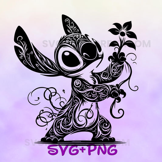 Floral Stitch  Mandala Svg, Lilo Zentangle, Lilo Tattoo Svg, Enchanted Princess, Silhouette Cut Files, Png, Printable, Sublimation Design