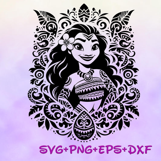 Moana Mandala Princess SVG, Moana Enchanted Stained Glass Princess, Silhouette Cut Files, Png, Printable, Sublimation Design