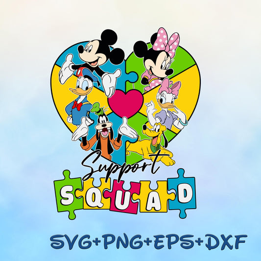 Funny Mickey and Minnie Autism Support Squad SVG, Cartoon Autism svg Png, Character Autism Awareness svg Png Autism Support svg