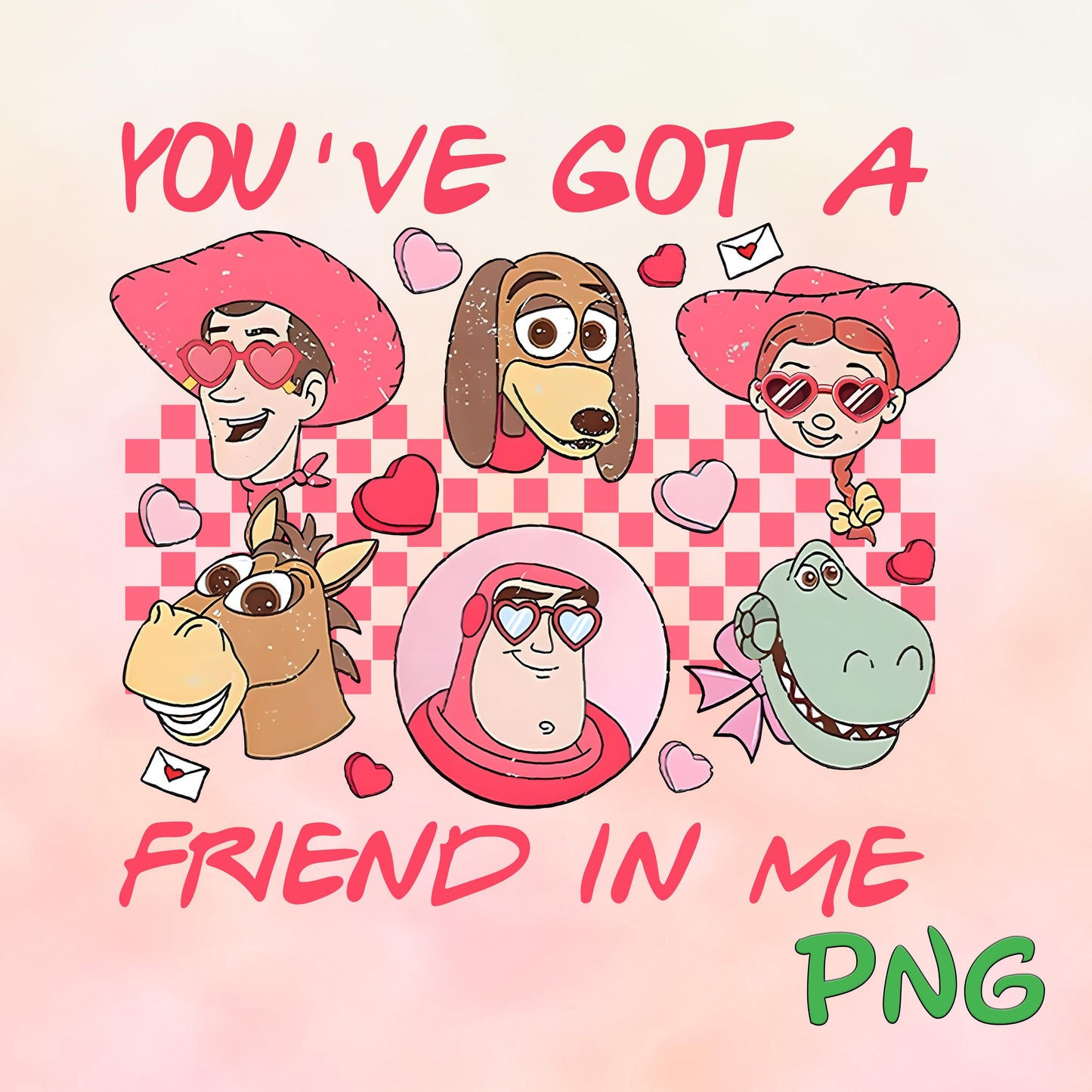 Retro You've Got A Friend In Me png Toy Story Jessie and Bullseye Valentines png ,Woody, Buzz Lightyear, Toy Story png, Family Trip png