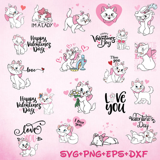 Marie Cat Aristocats LOVE SVG, Retro Aristocats Marie Valentines svg, Meowy I am a lady Svg, Cute Cat Png, Digital File Bundle