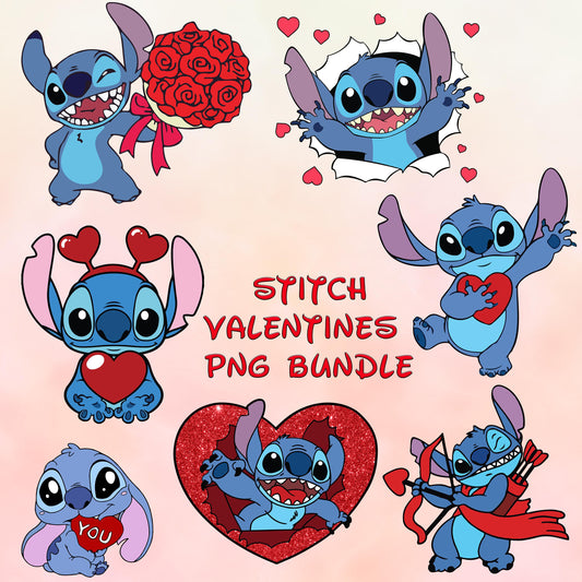 Stitch Valentine Png Bundle, Valentine Character Png, Valentine Movie Cartoon Png Bundle, Happy Valentine Day, Digital Download