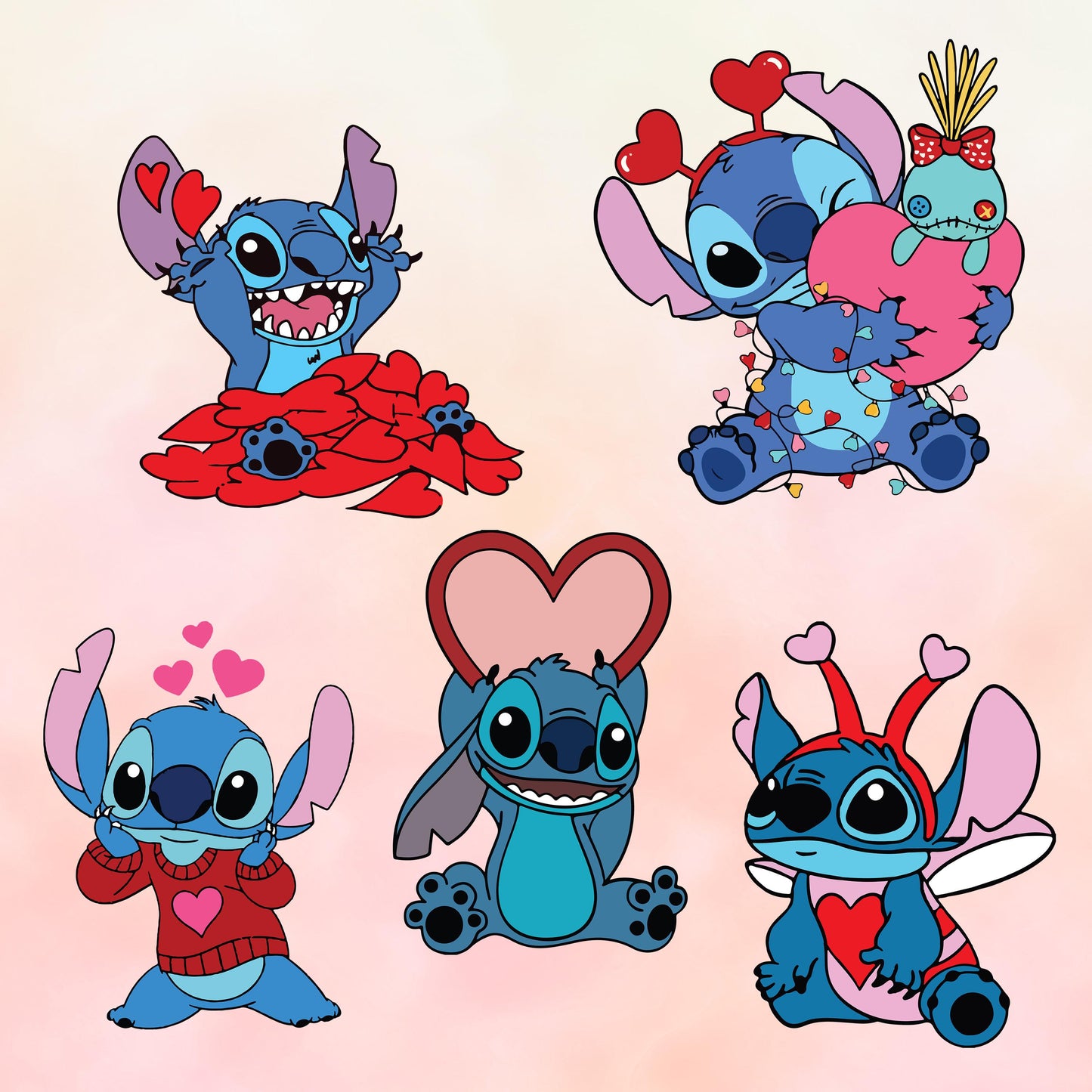 Stitch Valentine Png Bundle, Valentine Character Png, Valentine Movie Cartoon Png Bundle, Happy Valentine Day, Digital Download