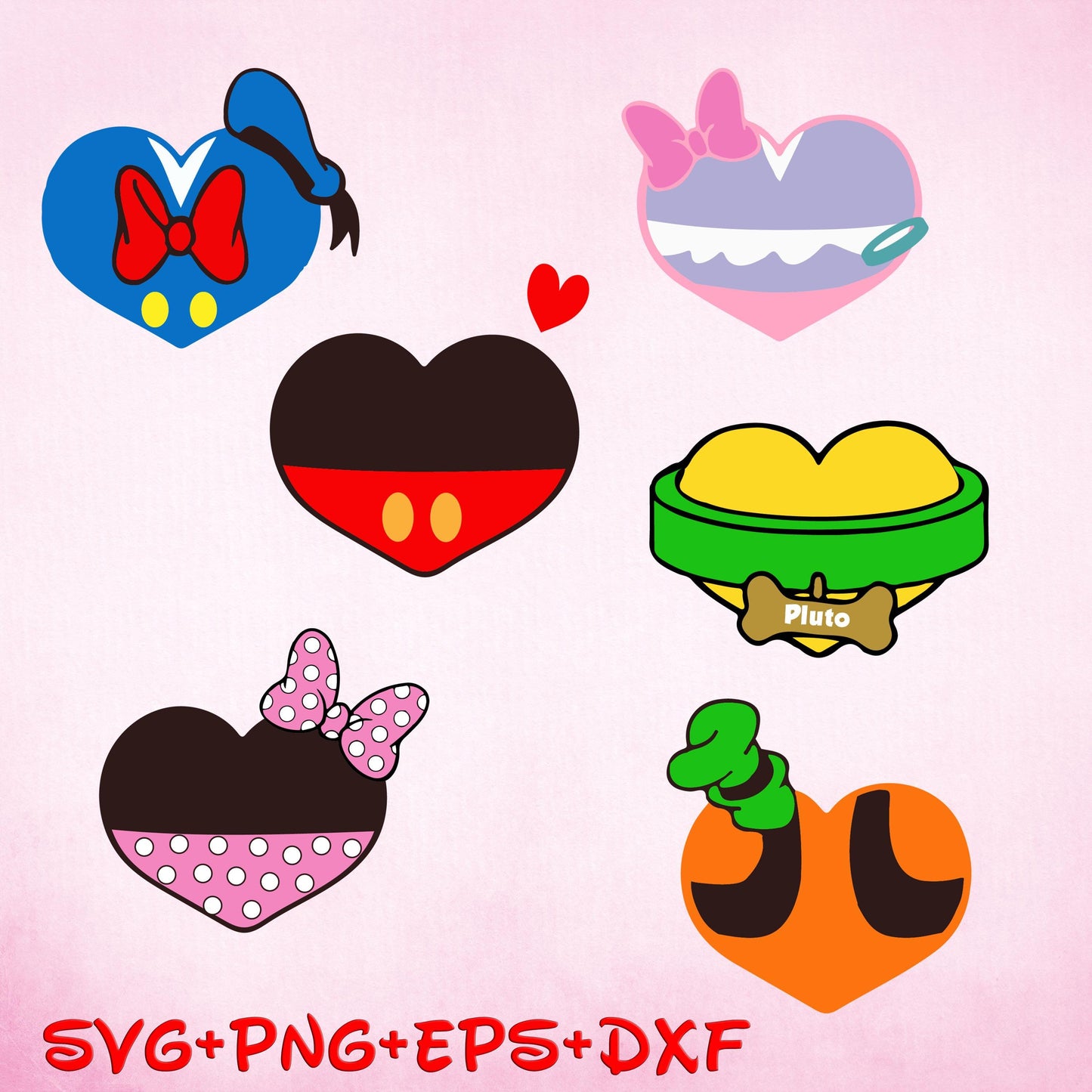 Mickey And Friends Heart SVG, Minnie SVg, Pluto Svg, Donald Duck Svg, Daisy Duck Svg, Goofy SVg, Cartoon SVg, Valentine's day Svg