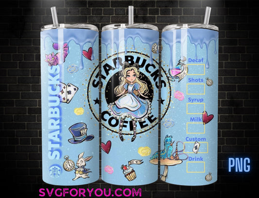 Princess Alice Watercolor Tumbler Wrap PNG, Coffee Tumbler Wrap , 20oz Skinny Tumbler, Alice in wonderland Skinny Tumbler Wrap Design PNG