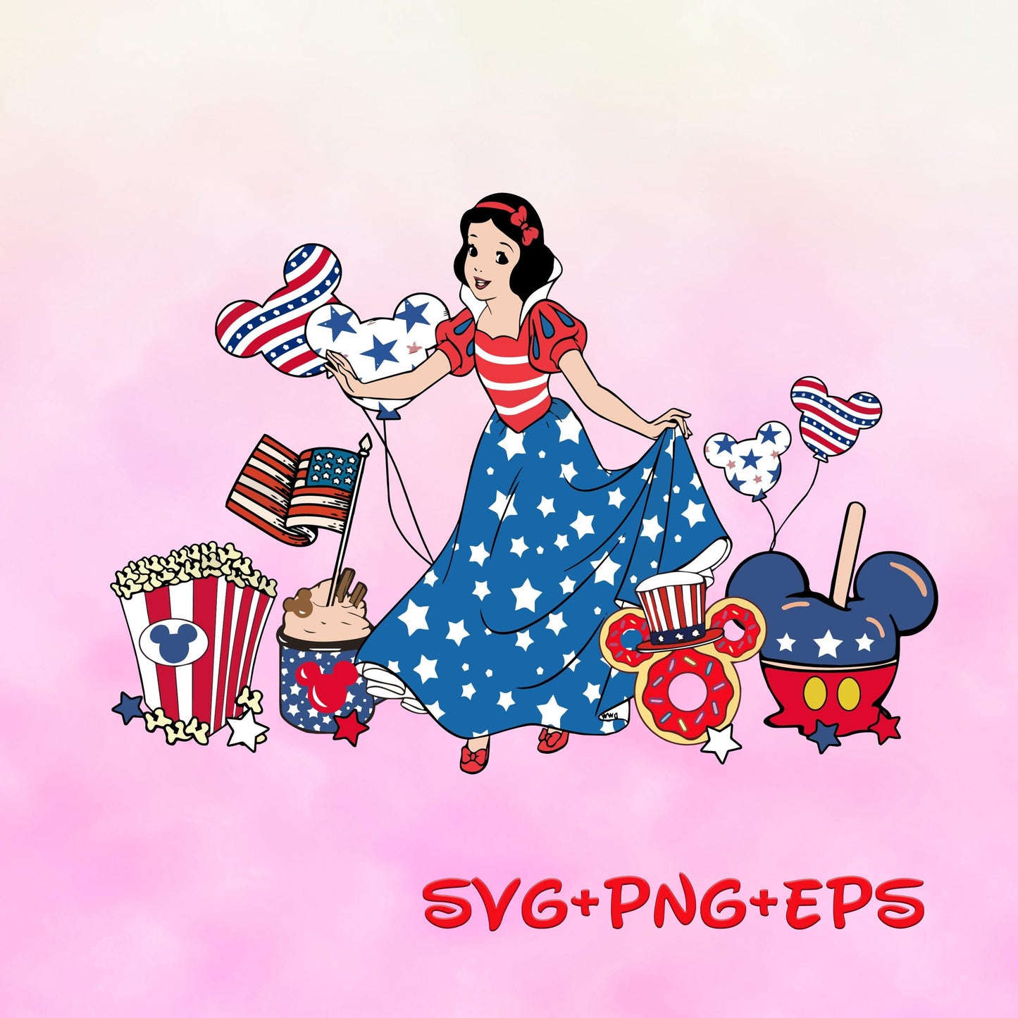 Princess Snow White 4th Of July svg png, Happy 4th Of July, Independence Day, American Freedom, Fourth Of July, Family Vacation svg