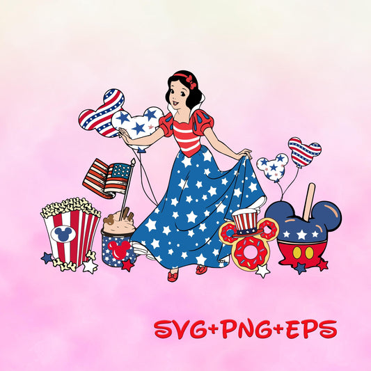 Princess Snow White 4th Of July svg png, Happy 4th Of July, Independence Day, American Freedom, Fourth Of July, Family Vacation svg