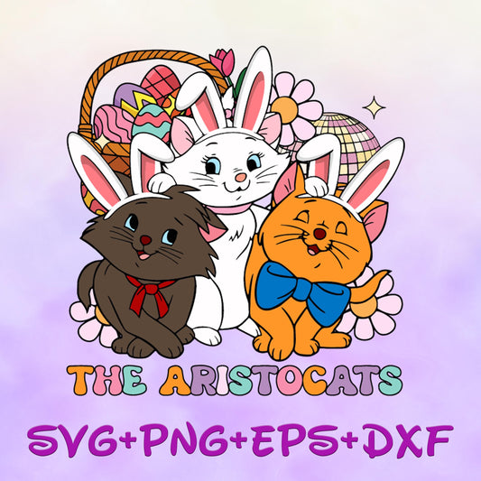 Cute Aristocats Easter Bunny Ears Svg Cat Marie Toulouse Berlioz Easter Svg Cats Svg, Cute Cat Png, Easter day, Digital File Bundle
