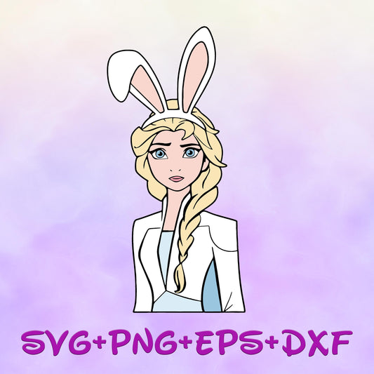 Princess Elsa Easter Bunny with ears SVG, Happy Easter day svg png, Frozen Sublimation Design, Cartoon Easter svg, Happy Easter Day svg Png