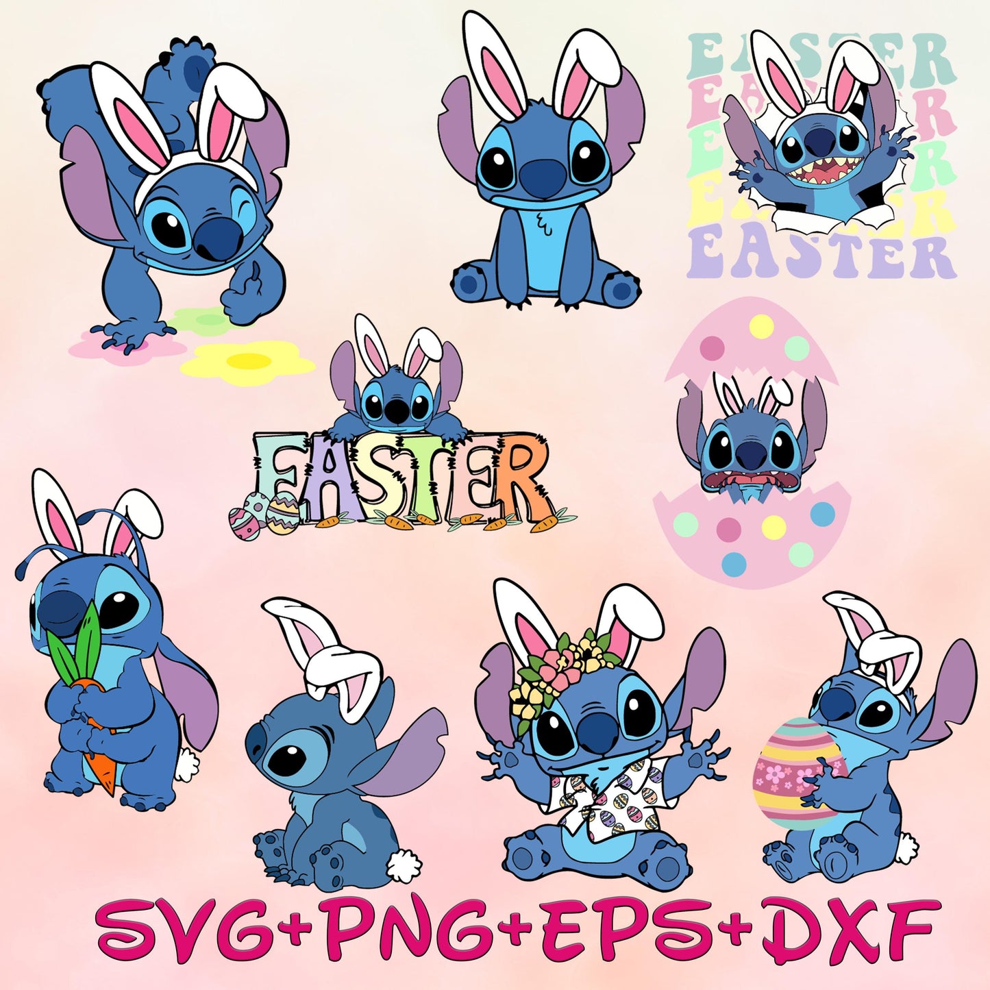 Stitch Easter clipart svg Png Bundle, Easter Day Character svg Png, Happy Easter Cartoon svg Png Bundle,Digital Download