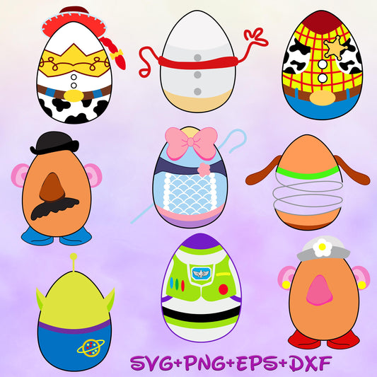 Toy Story Happy Easter Eggs SVG Bundle, Easter Day Family SVG Buzz Woody Jessie Slinky Dog Bo Peep Easter Svg, Happy Easter Svg bundle