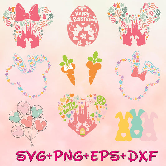 Mickey and Friends Pink Easter clipart svg Png Bundle, Easter Day Character svg Png, Happy Easter Cartoon svg Png Bundle,Digital Download