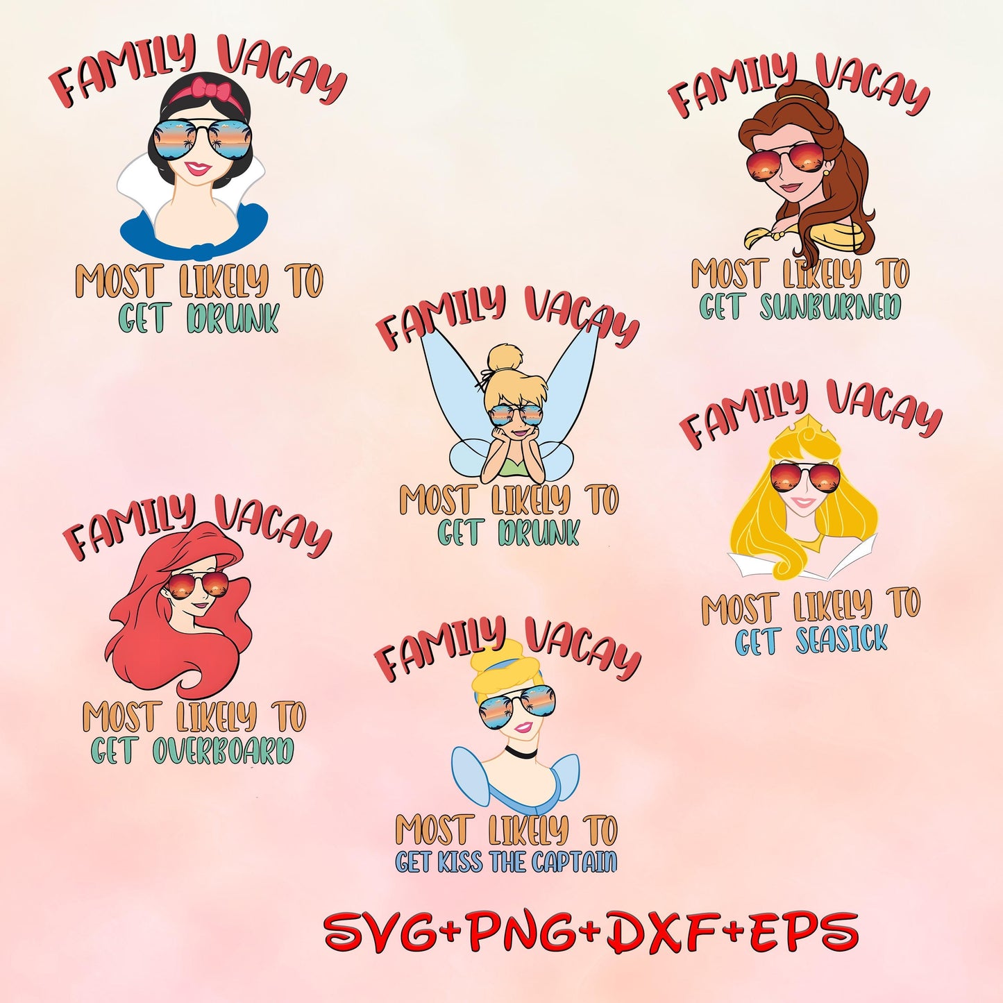 Bundle Princess Family Vacay Princess Tshirt PNG, Vacation Png, Funny Png, Vacay Holiday, Friends Png, Png File