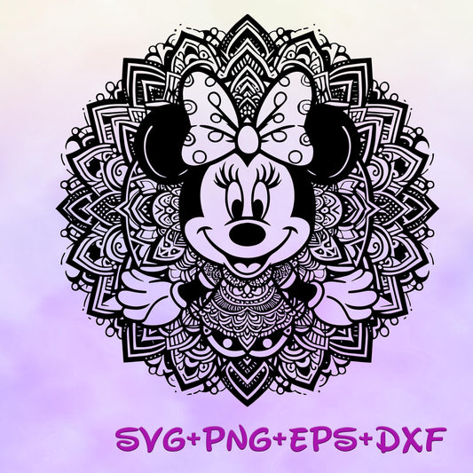 Minnie Mouse Floral Mandala SVG, Enchanted Svg, Silhouette Cut Files, Zentangle SVG, Sublimation Design, Mickey and Friends Sketch Png