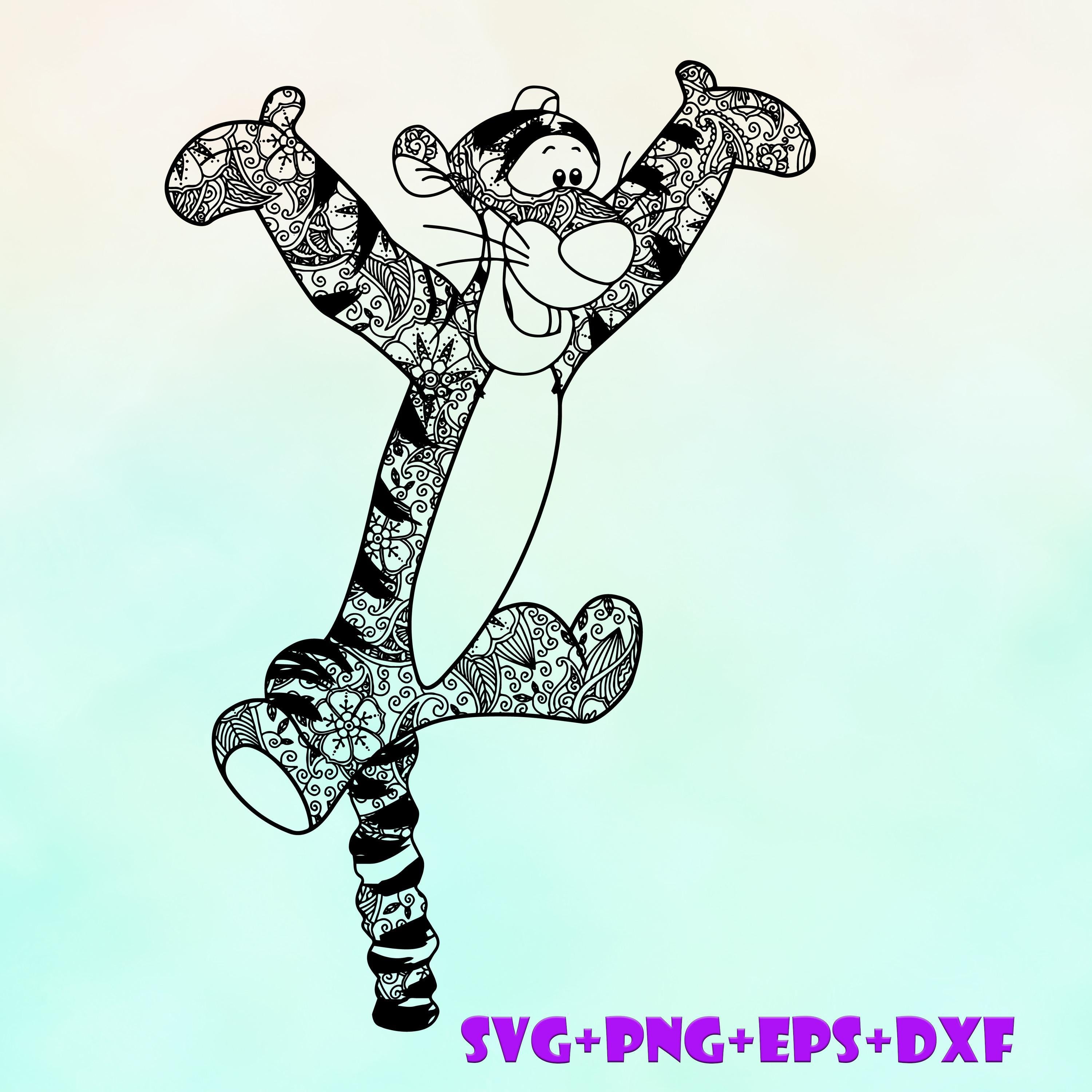 Bouncing Tigger Winnie the Pooh Mandala SVG, Enchanted Svg, Silhouette Cut Files, Zentangle SVG, Sublimation Design, Pooh Bear Sketch Png