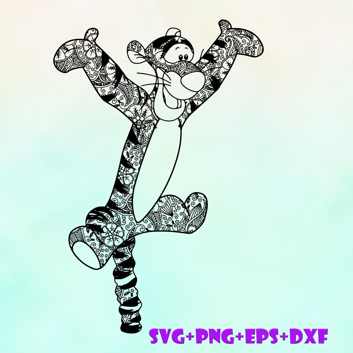 Bouncing Tigger Winnie the Pooh Mandala SVG, Enchanted Svg, Silhouette Cut Files, Zentangle SVG, Sublimation Design, Pooh Bear Sketch Png